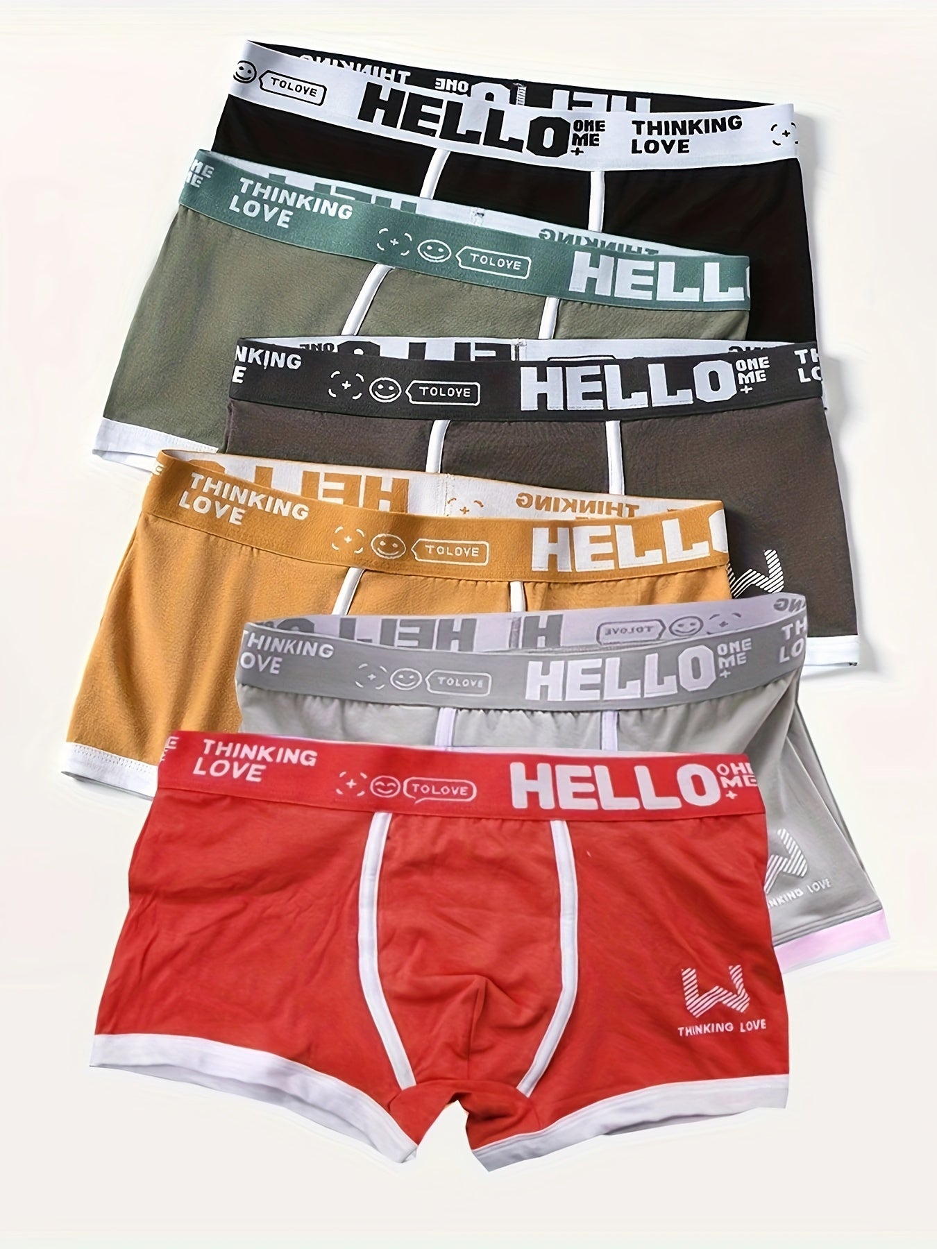 Men's Cotton Boxer Briefs Pack of 6 Alphabet Pattern Medium Stretch Knit Comfortable Underwear