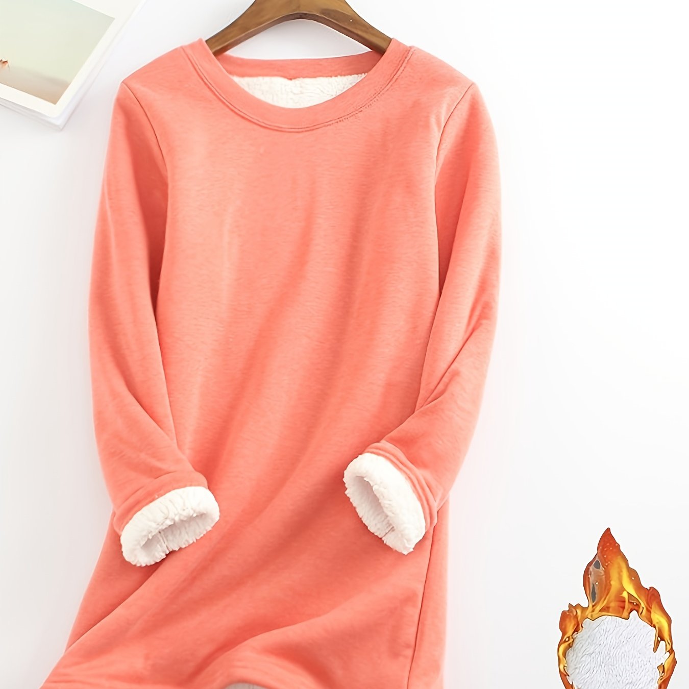 Women's Plus Size Fleece-Lined Thermal Long Sleeve Tunic Top Cozy Winter Casual Pullover