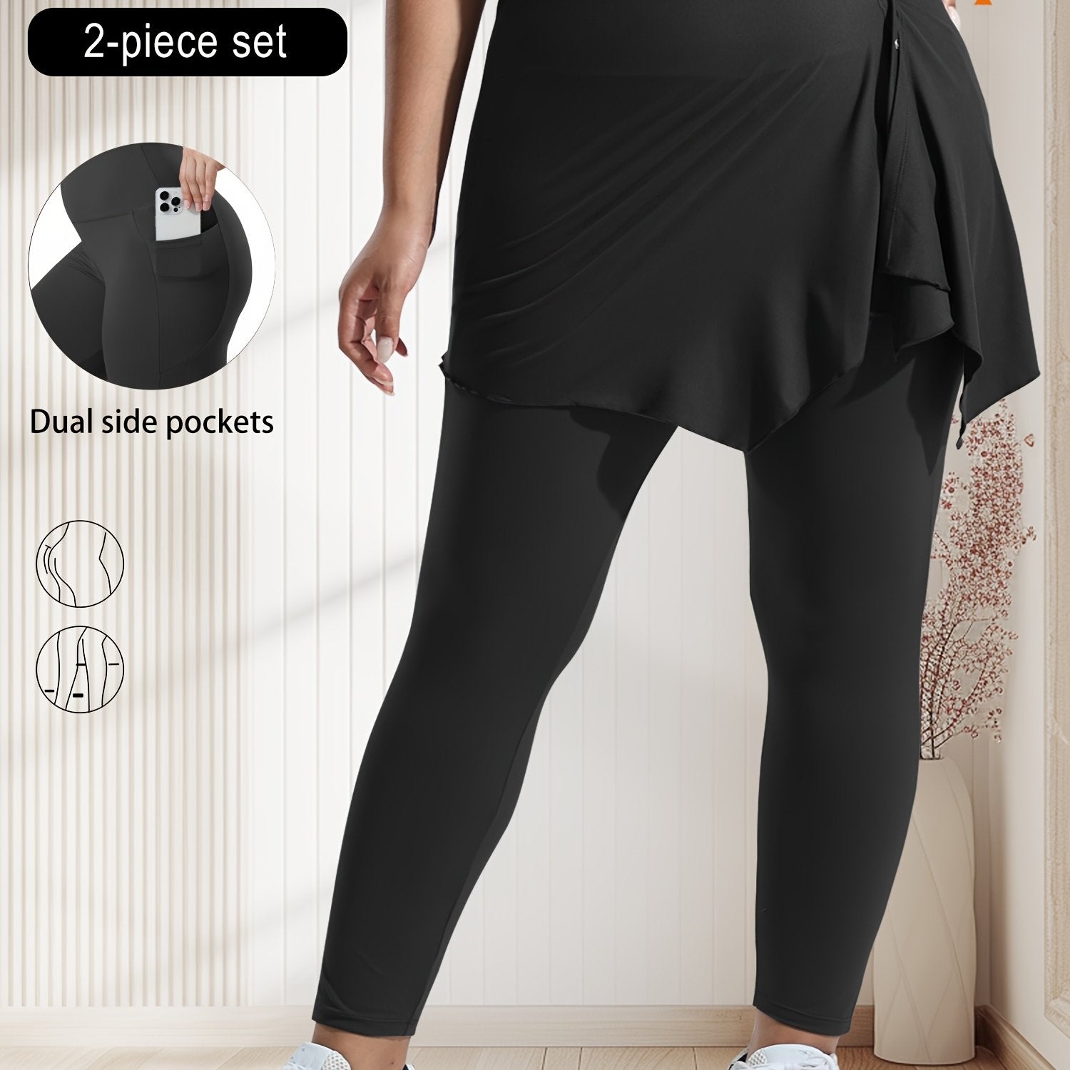 Conjunto de leggings de talle alto y falda irregular de talla grande para yoga y deportes