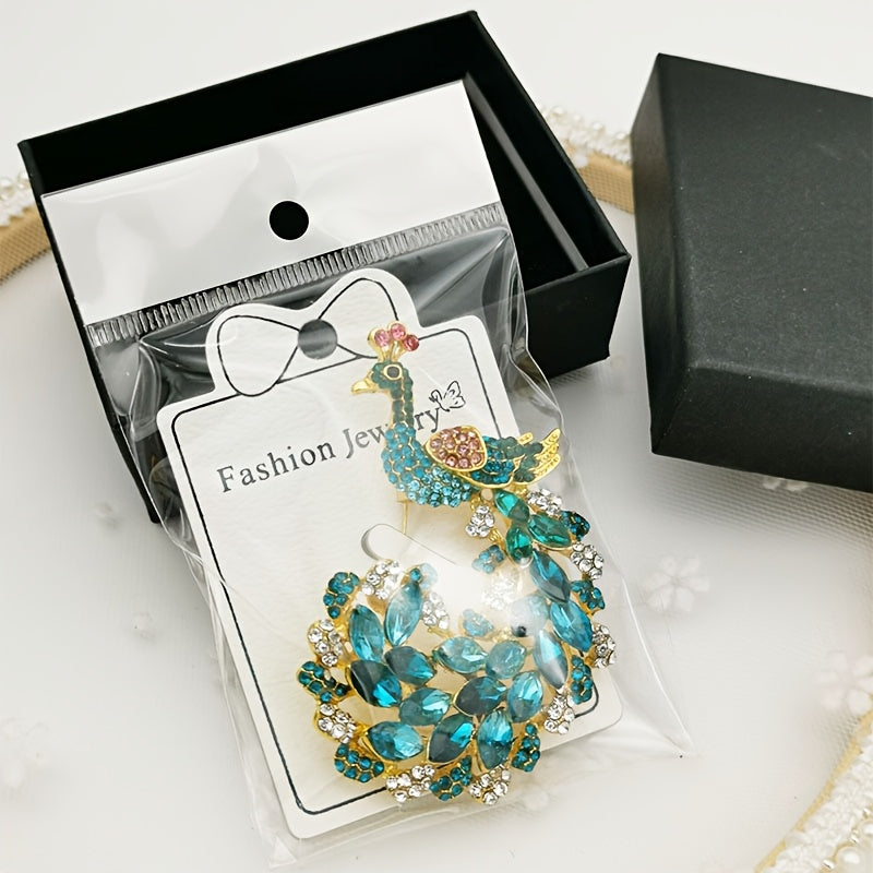 Vintage Peacock Brooch Pin Rhinestones Glass Elegant Jewelry for Women
