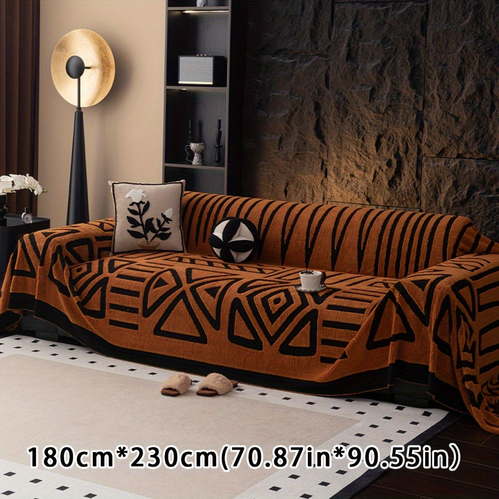 Boho Style Geometric Velveteen Sofa Throw with Machine Washable Cover for Armchair Loveseat and Sofa