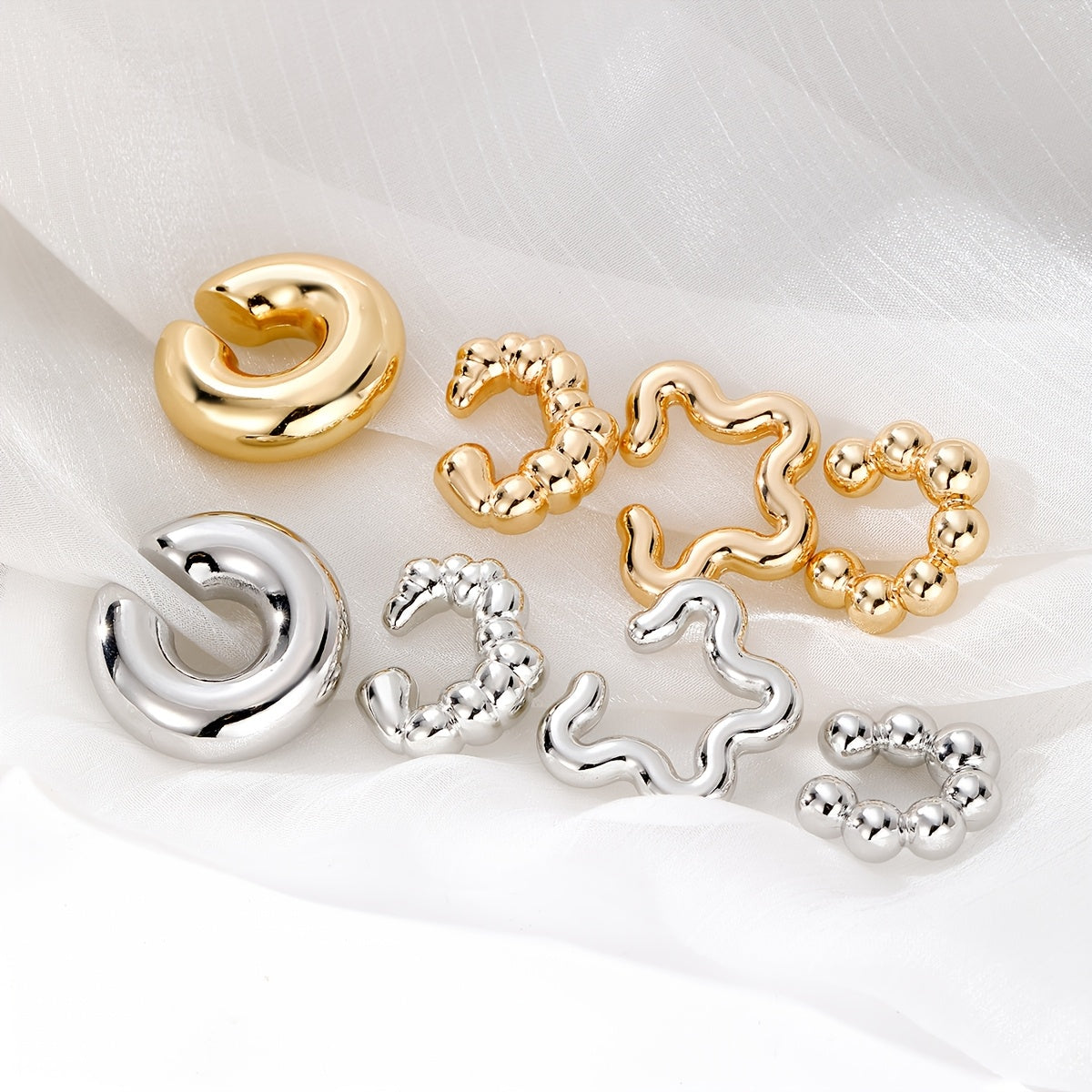 Minimalist geometrik noaniq C-shaklidagi quloq qopqog'i to'plami, 8 ta bo'lak, ayollar va qizlar uchun