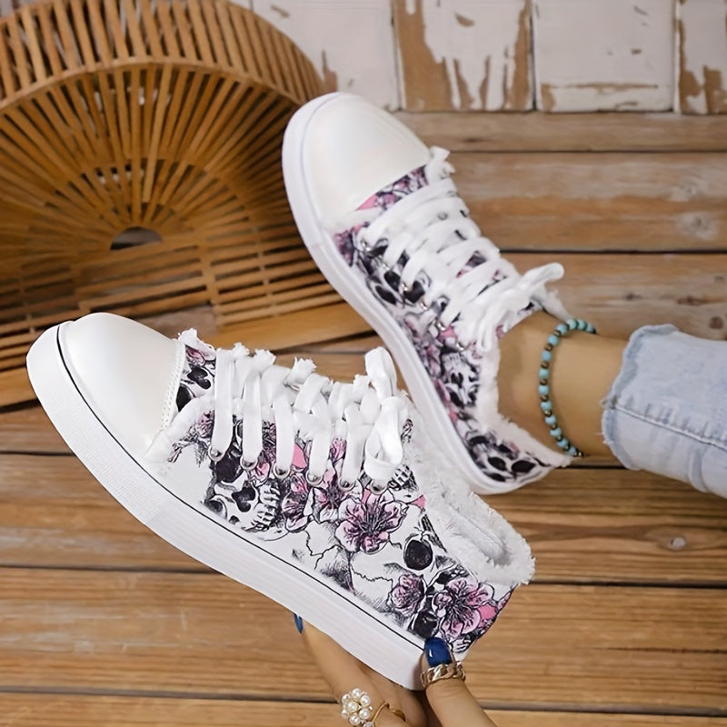 Women's Floral Print Lace-Up Low Top Flat Shoes