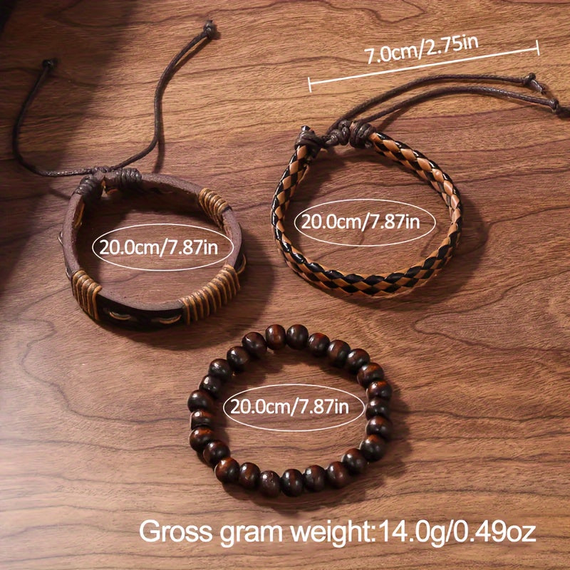 Men's Quartz Watch and Three Leather Bracelets Set