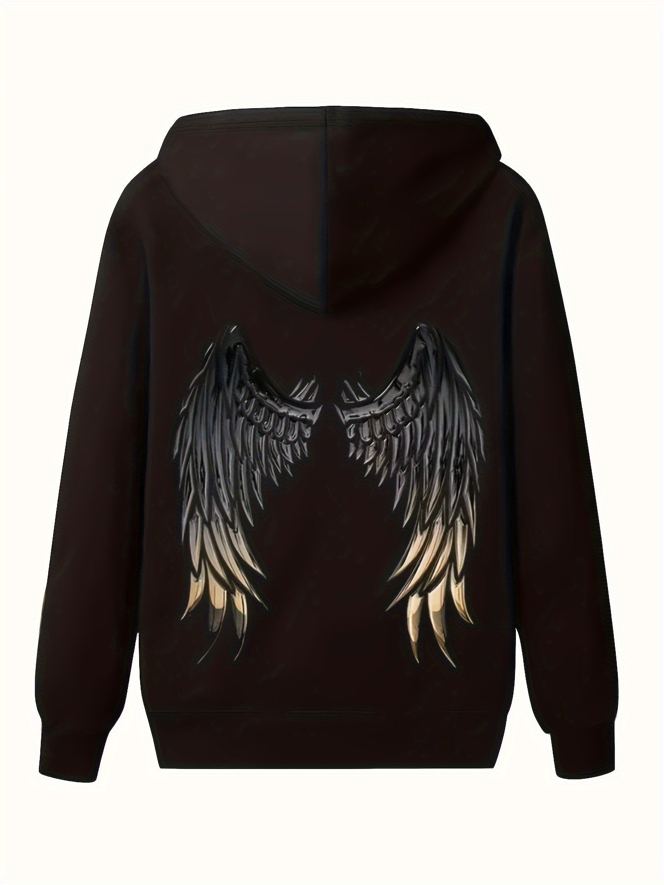 Plus Size Wings Print Drawstring Hoodie Casual Long Sleeve Winter Women