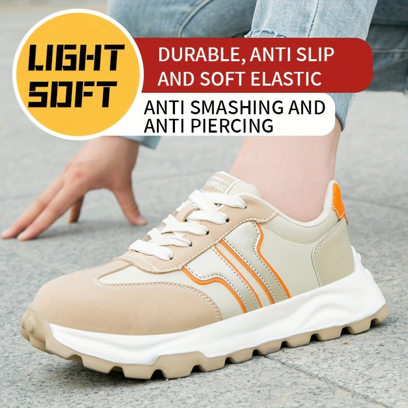 Women's Breathable Safety Sneakers Anti-Smash Puncture Comfort Beige Orange