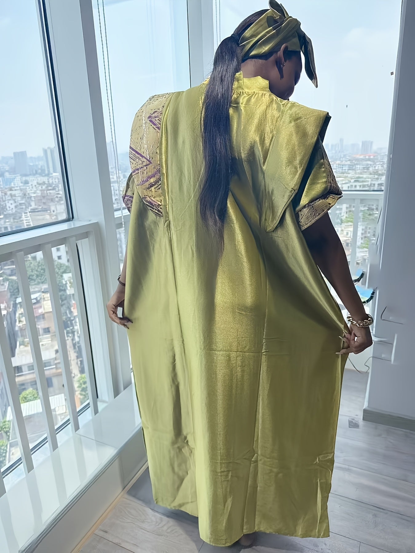 Plus Size Women's V-Neck Long Dress Color Block Asymmetrical Hem Lightweight Dress