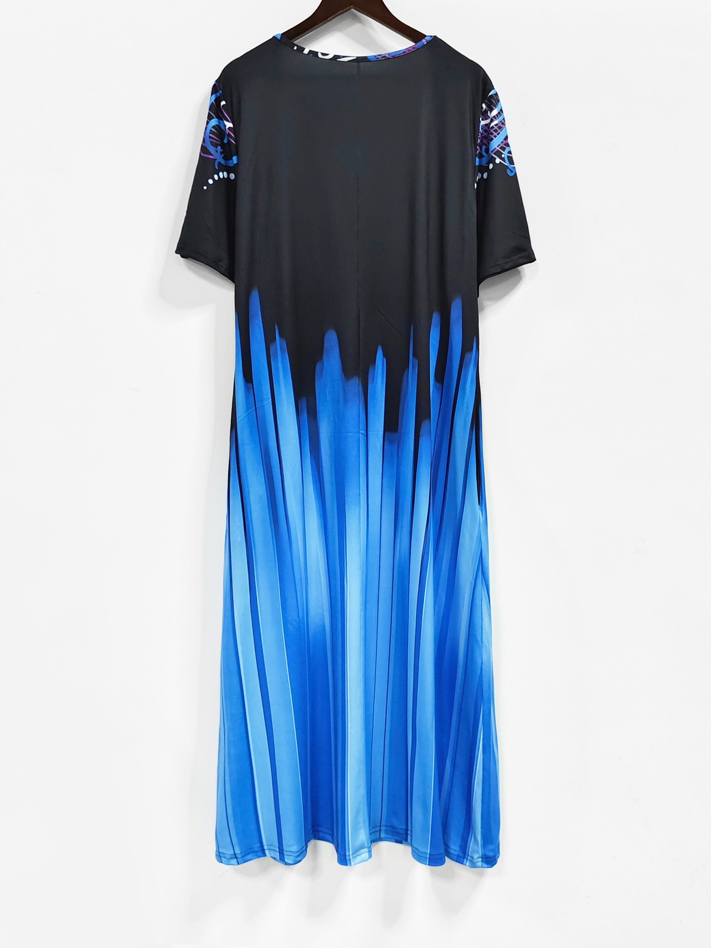 Plus Size Women's Maxi Dress with Pockets Floral Ombre Short Sleeve Crew Neck Stretchy Polyester