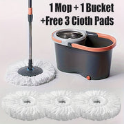 Spin Mop and Bucket Set with 3 Replacement Heads, Stainless Steel, Wet and Dry Cleaning