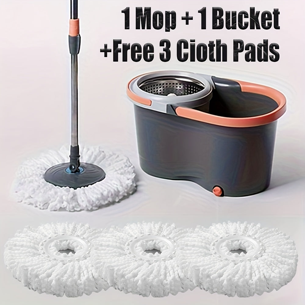 Spin Mop and Bucket Set with 3 Replacement Heads, Stainless Steel, Wet and Dry Cleaning