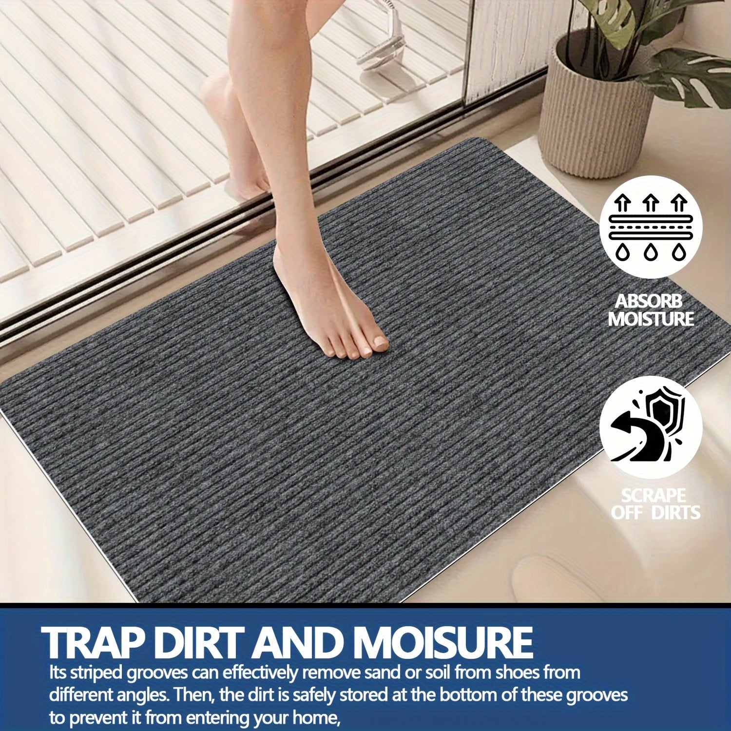 Alfombra de puerta para interior y exterior resistente a manchas, paquete de 1, antideslizante, impermeable