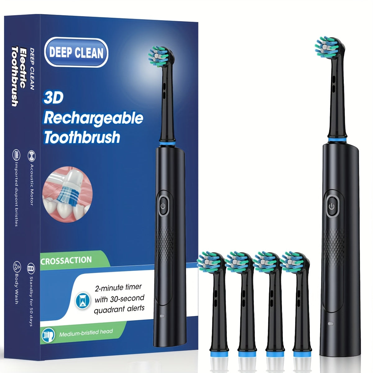 Automatic Rechargeable Electric Toothbrush for Adults Black with 5 Modes