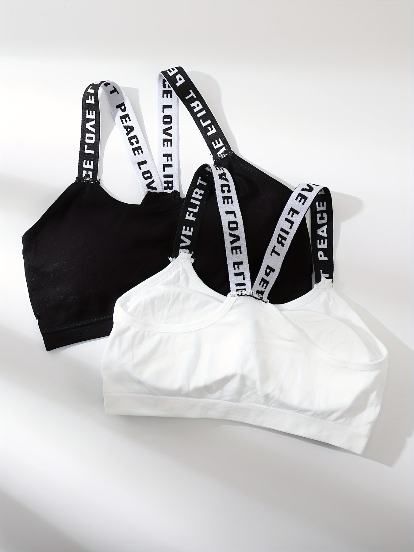 Girls' Two-Pack Back Letter Wrap Bras with Suspender Tops Non-Slip Steel-Free Underwear