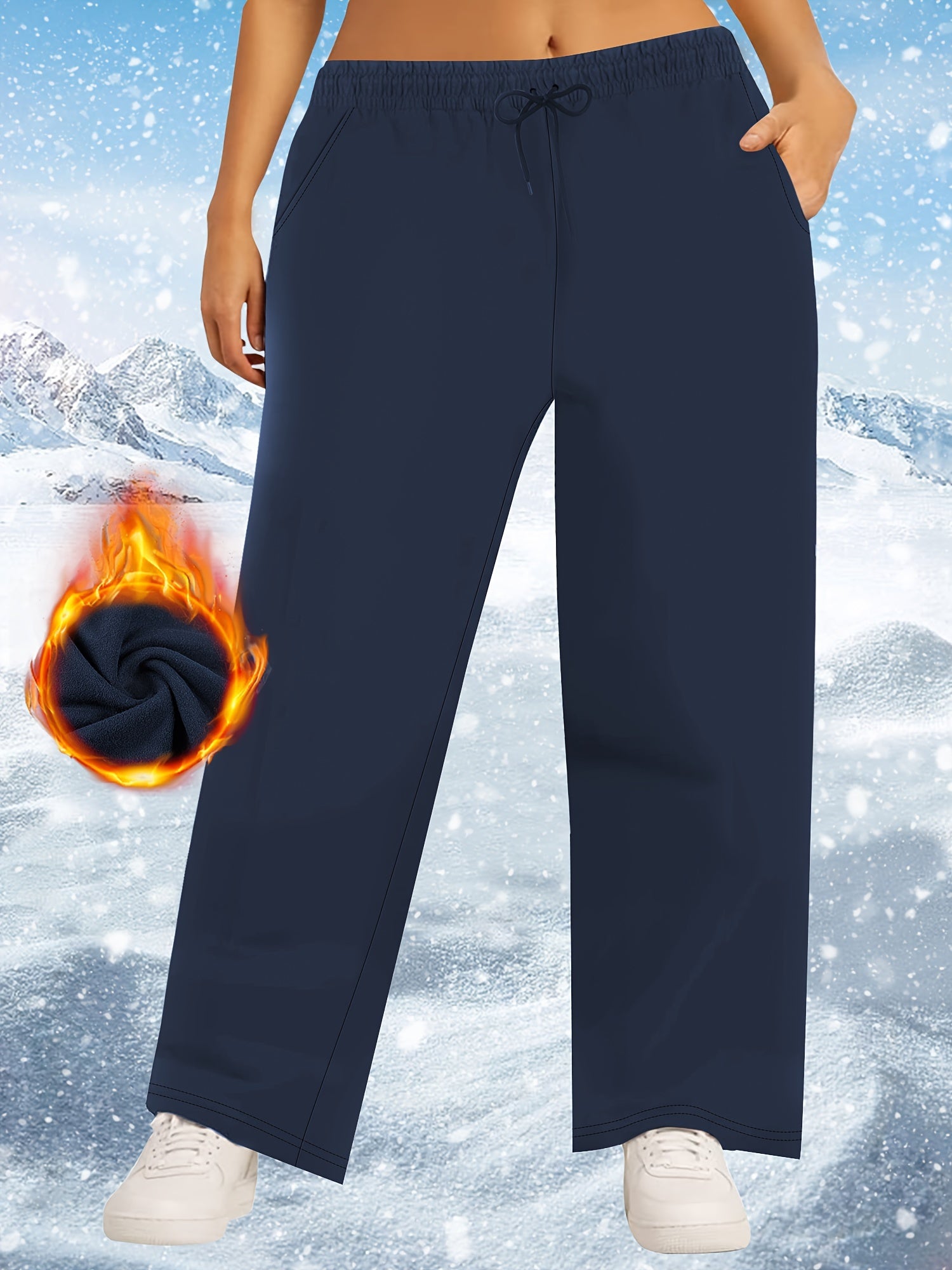 Plus Size Women's Wide Leg Pants Casual Drawstring Elastic Waist Fall Winter