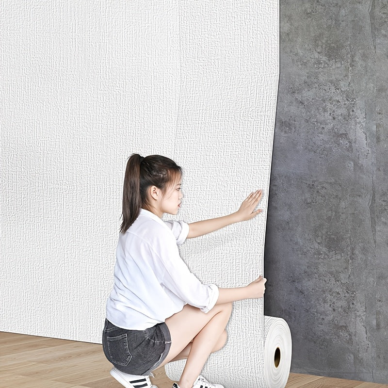 2 Rolls Waterproof 3D Linen Self-Adhesive Wallpaper Stickers for Living Rooms Kitchens Bedrooms