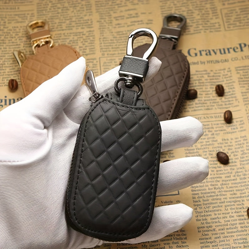 Universal Faux Leather Key Fob Cover with Embossed Diamond Pattern for Car Remote