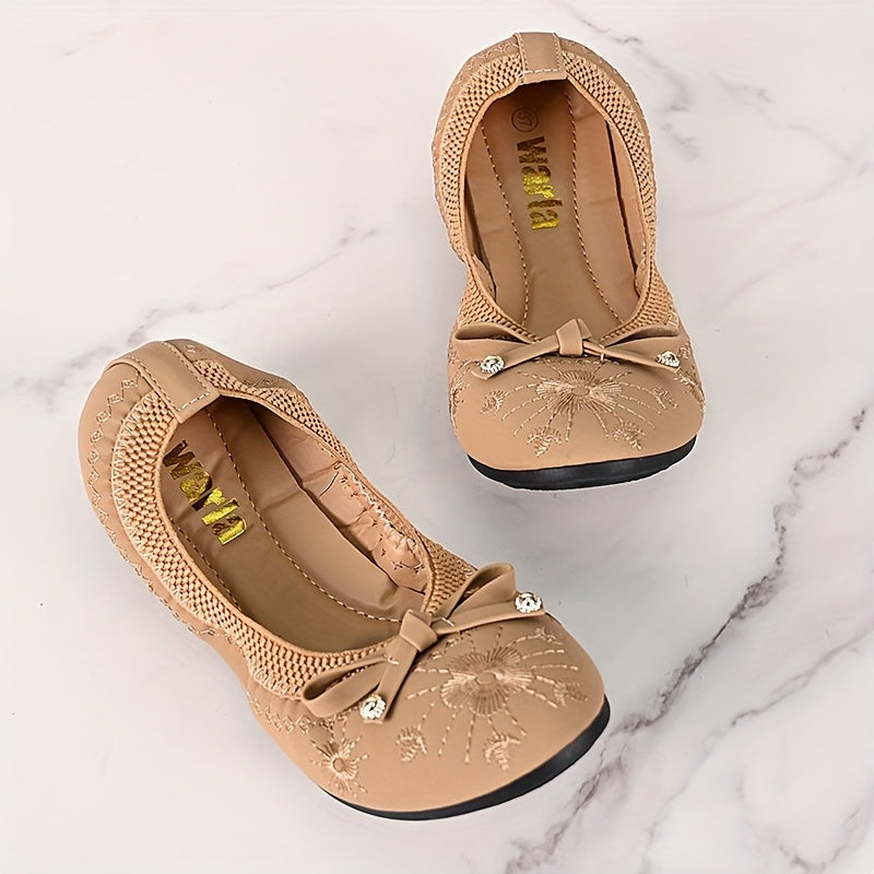 Women’s Slip-On Loafers with Bow Embroidery Synthetic Casual Shoes