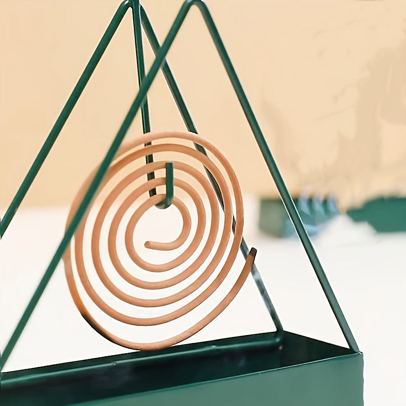 Triangle Iron Mosquito Coil Holder with Plastic Tray Indoor Outdoor Incense Burner