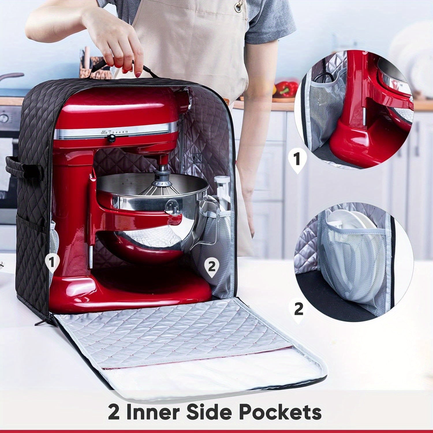 Kitchen Appliance Cover for Stand Mixer 4.5-8 Quart Quilted Nylon Dust Protector