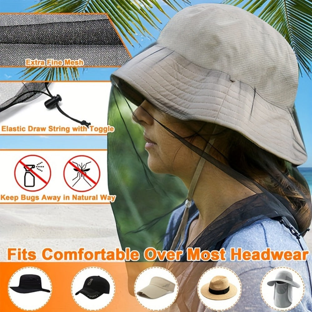 Unisex Mesh Hat Net Adjustable Dustproof Mosquito Protection for Camping