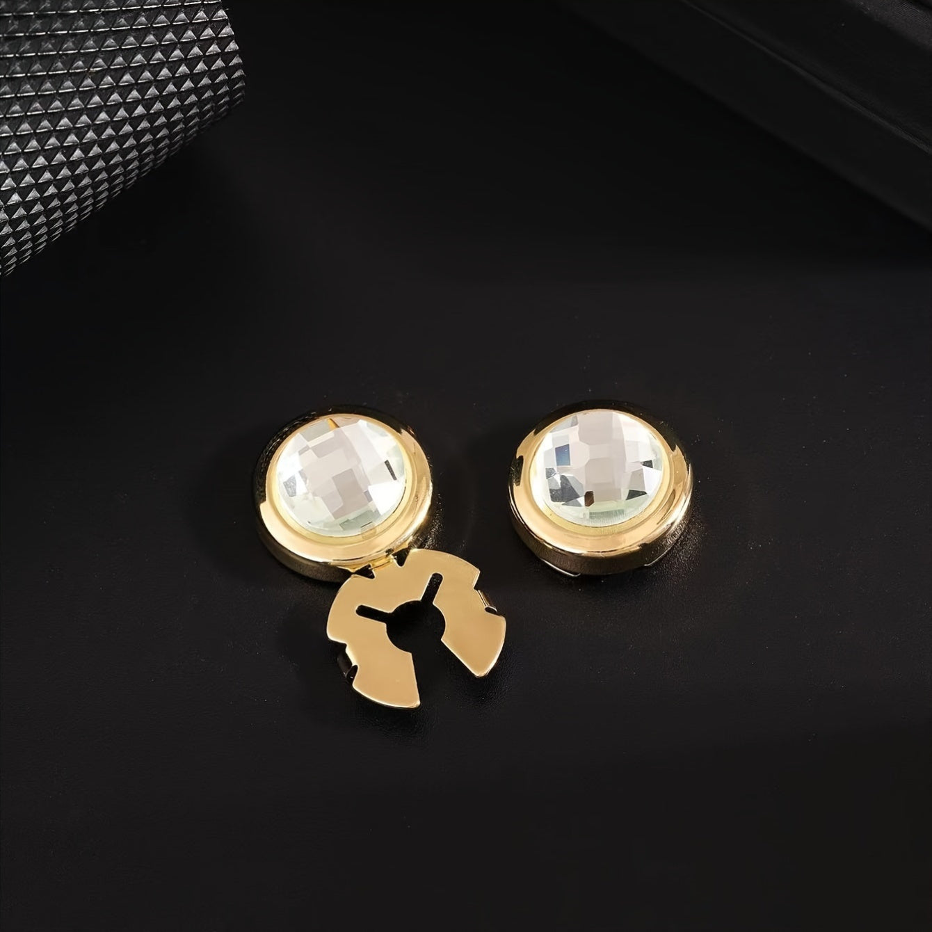 Water Crystal Cufflinks with Multi-Cut Face Gold Plating Copper Base for Formal Wear