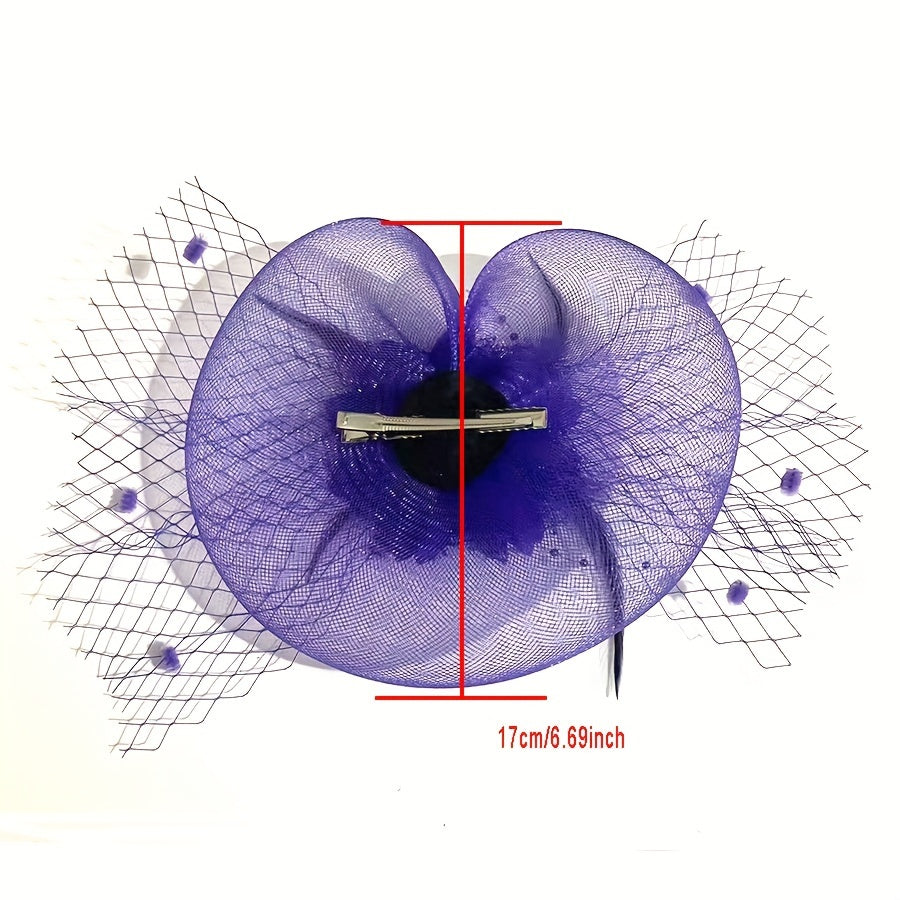 Fascinator Headband Mesh Veil Faux Feather for Horse Racing and Events