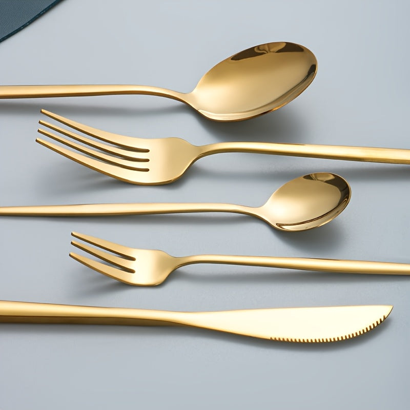 30-Piece Gold Stainless Steel Cutlery Set for Home and Restaurant Use