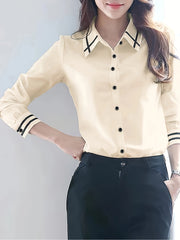 Adult Long Sleeve Color Block Polyester Shirting with Lapel Collar