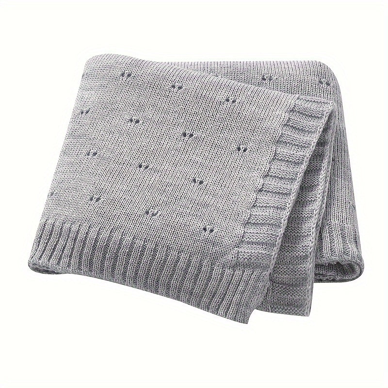 Unisex Breathable Knit Fabric Geometric Pattern Blanket for Home and Travel in White Grey Pink Blue