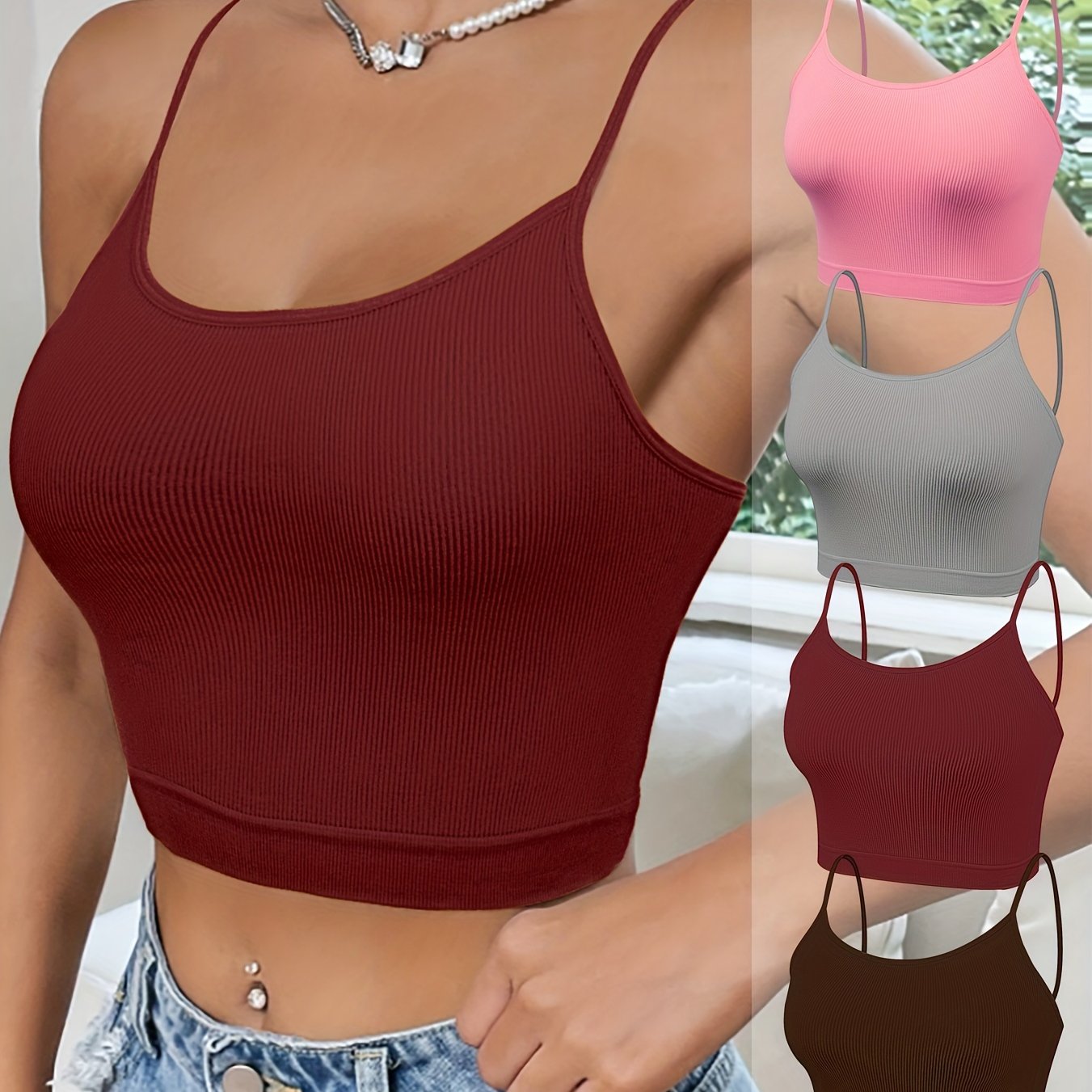 Camiseta interior sin costuras para mujer con diseño sin relleno en colores vibrantes y neutros