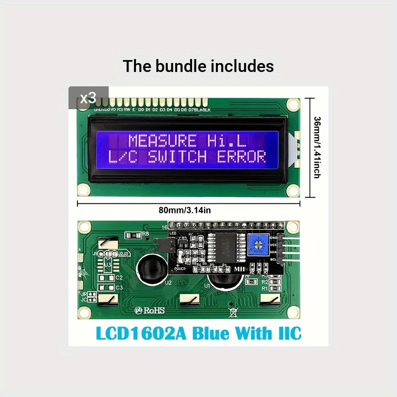 Módulo de pantalla retroiluminada LCD1602 Metal 16x2 I2C Azul Amarillo Verde