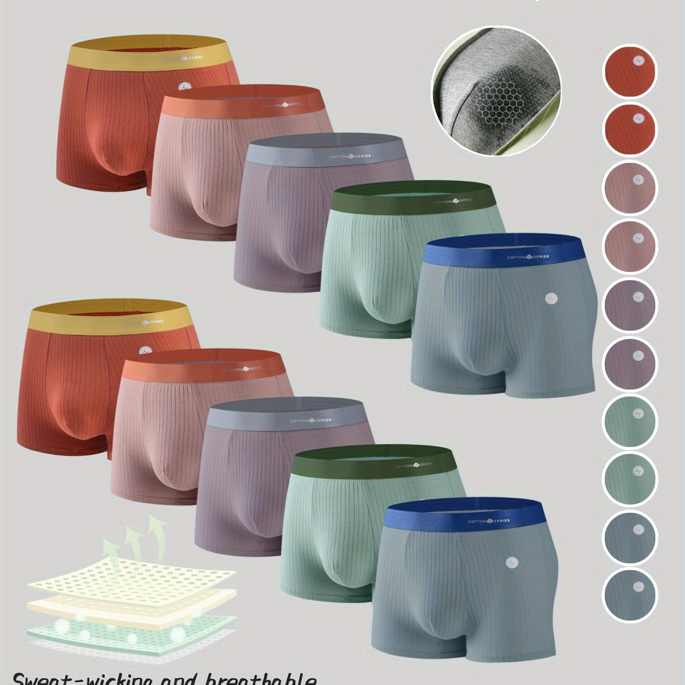 Men's Cotton Boxer Briefs 10 Pack with Elastic Waistband Sweat-Absorbent Color Block