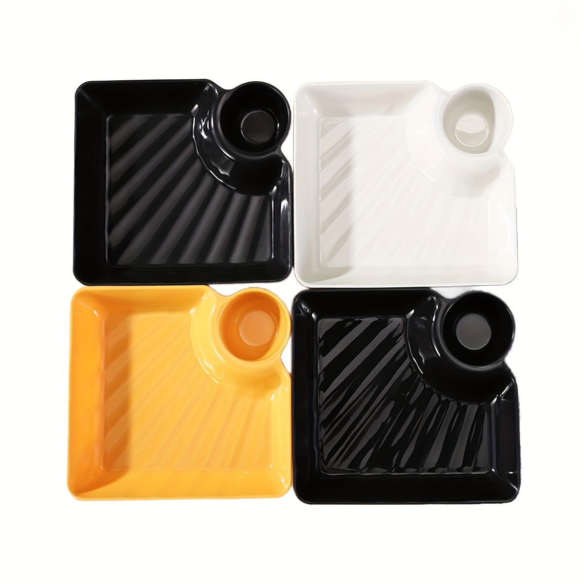 4-Piece Chip and Dip Serving Platter Set with Sauce Compartments for Snacks and Appetizers