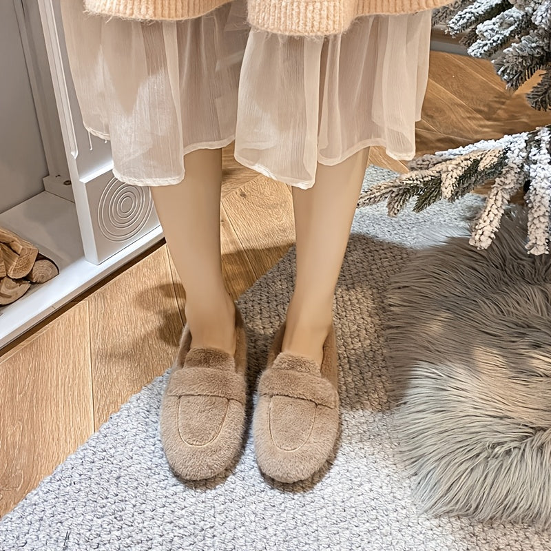 Women's Winter Loafers Soft Fleece-Lined Slip-On Flats Casual Shoes