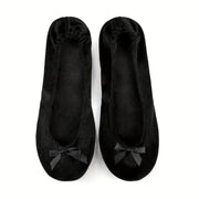 Women's Lightweight Slip-On Ballet Flats with Bowknot Black Fabric