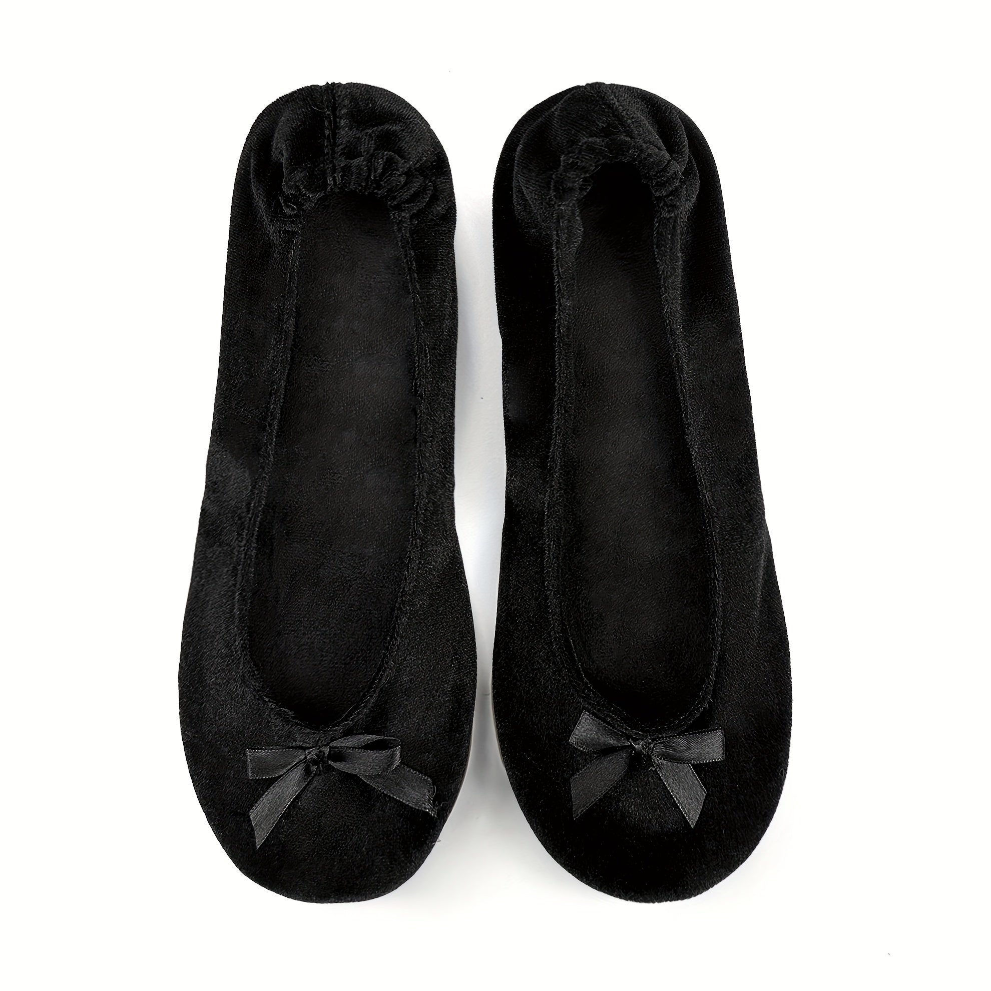 Women's Lightweight Slip-On Ballet Flats with Bowknot Black Fabric