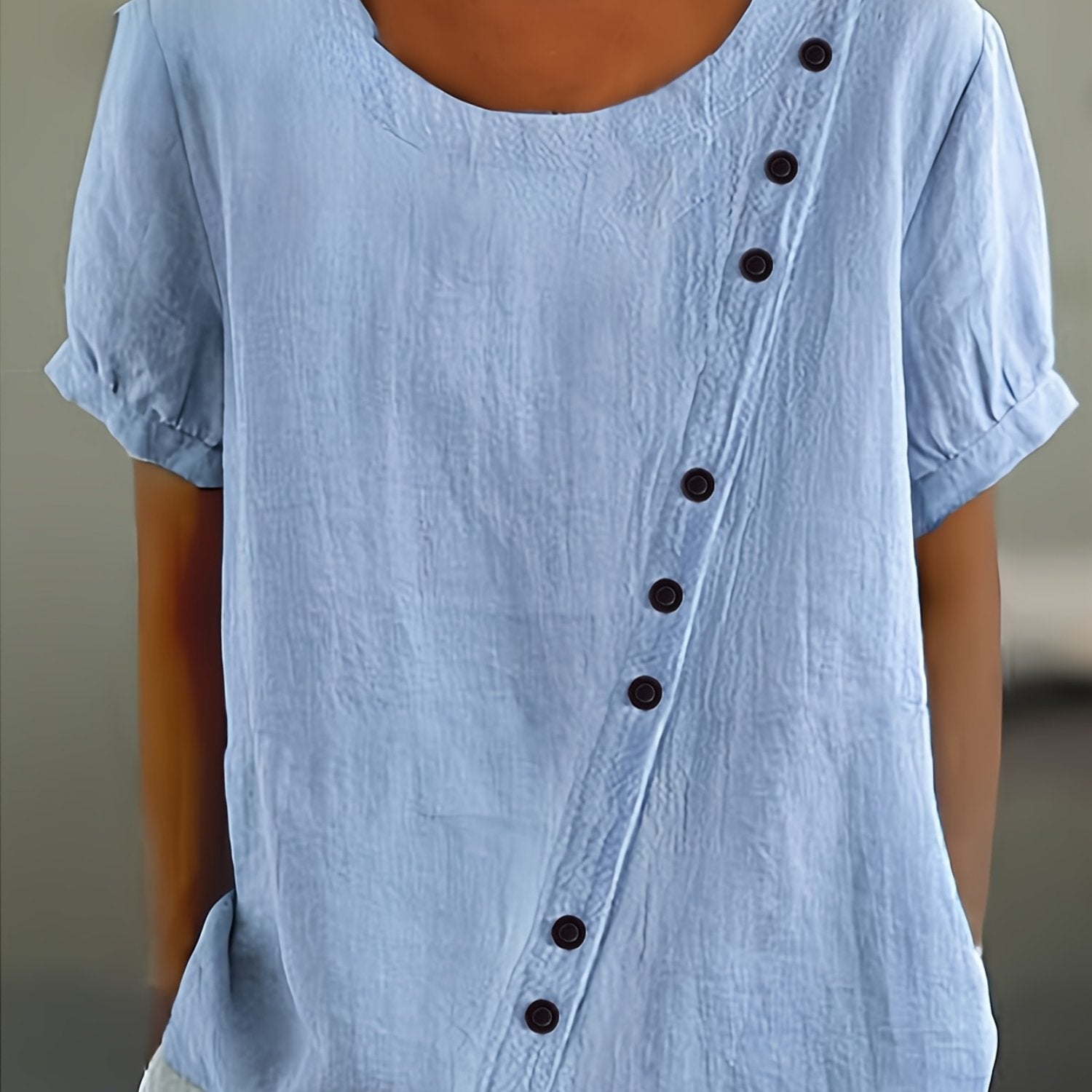 Blusa de algodón transpirable y ligera para mujer talla plus con botones frontales