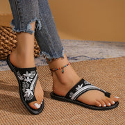 Women's Flat Embroidered Slippers Breathable Fabric Open-Toe Sandals Large Size