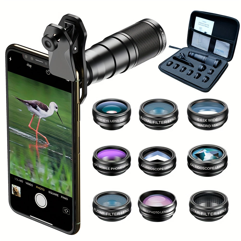 10-in-1 Mobile Phone Lens Kit with 22X Telephoto Macro Wide Angle Fisheye and HD Camera Lenses