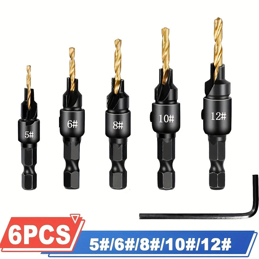 Woodworking Drill Bit Set 6 Pieces Countersink Hand Tool Kit