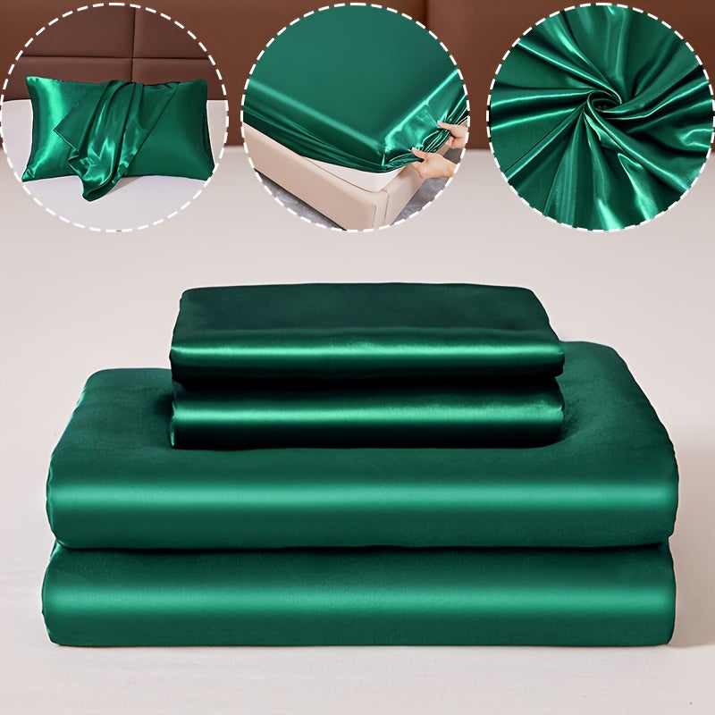 100% Polyester Satin to'plami, bitta varaq va ikkita yostiq qopqog'idan iborat (yadro yo'q). Teriga do'st, yumshoq va ipakdek matodan tayyorlangan, talabalar yotoqxonalari yoki kundalik uy to'shagi uchun mukammal. Yil davomida matrasni himoya qiladi va