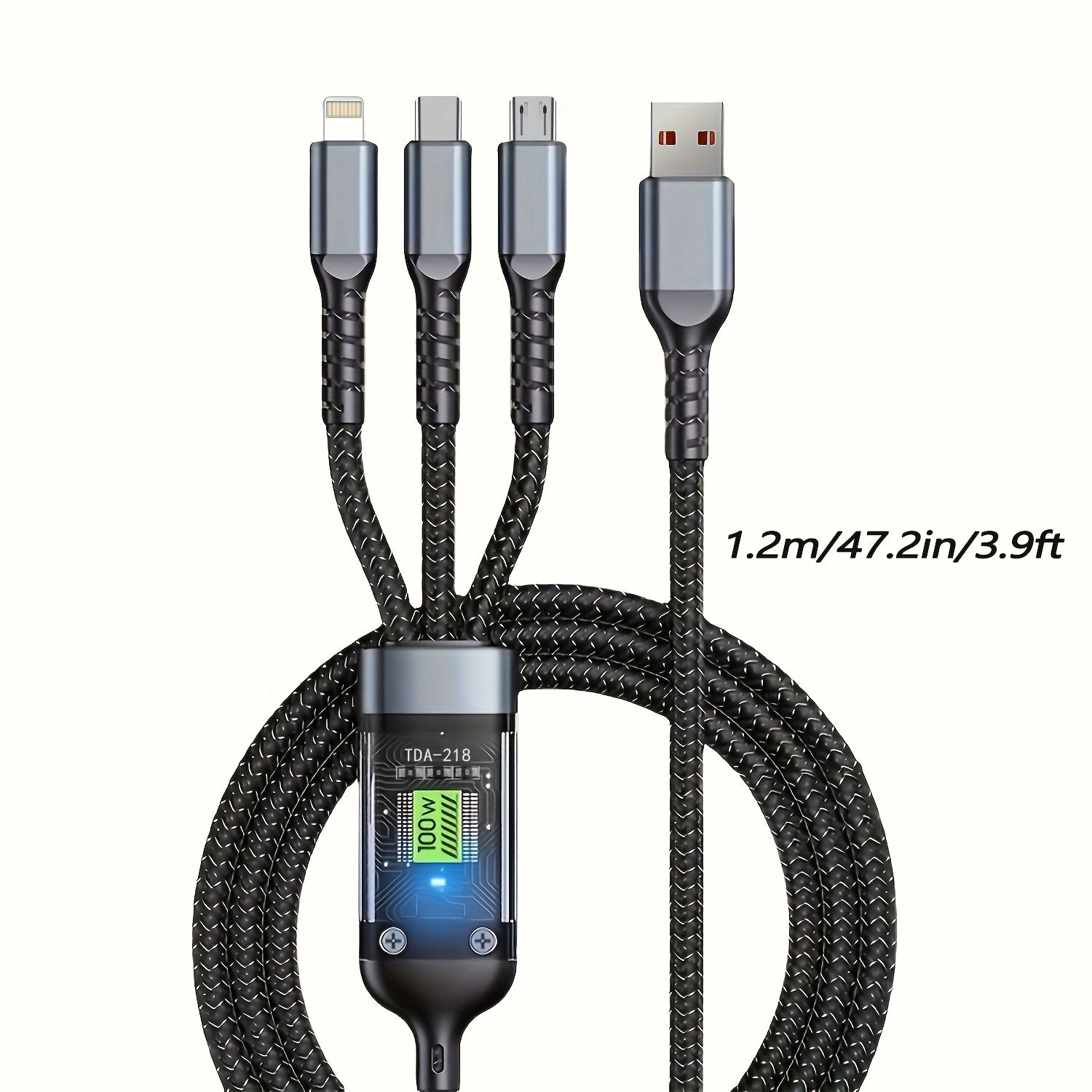3-in-1 Fast Charging USB Cable Nylon Braided with LED Display for iPhone 14 13 12 11