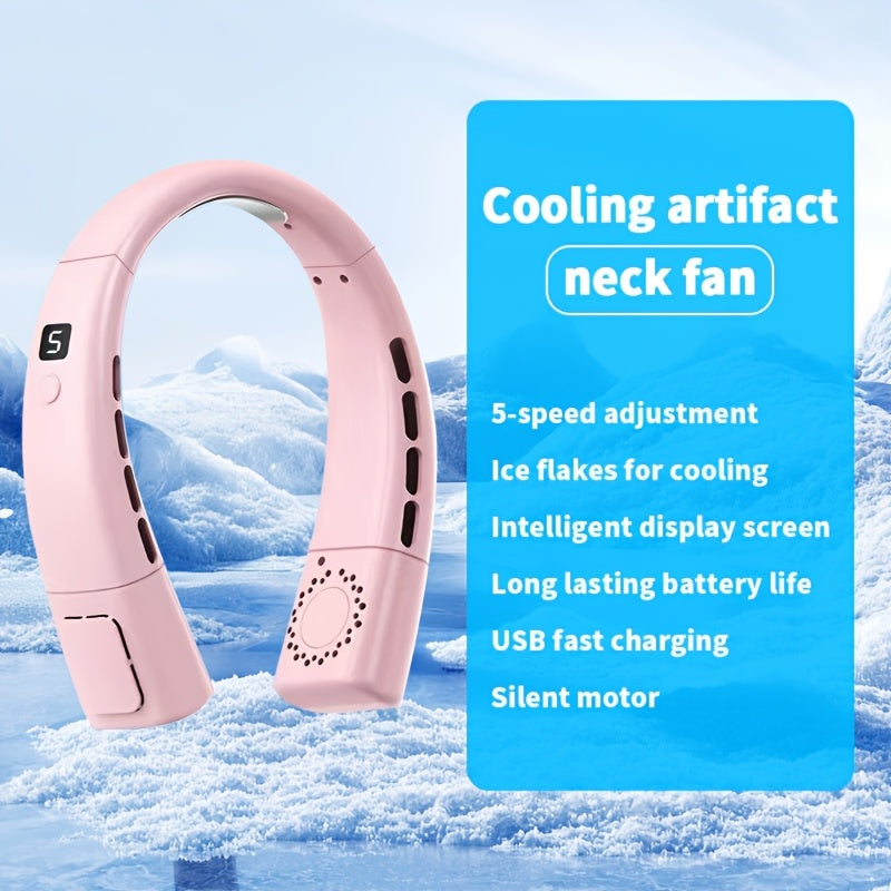 Ventilador digital de cuello de 5 modos portátil con placa de enfriamiento para actividades al aire libre camping viajes pesca recargable por USB