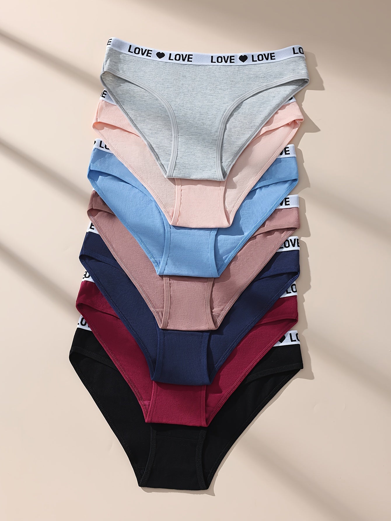 7-Piece Women's Cotton Briefs Set with Letter and Heart Tape Design Breathable Stretchy Lingerie