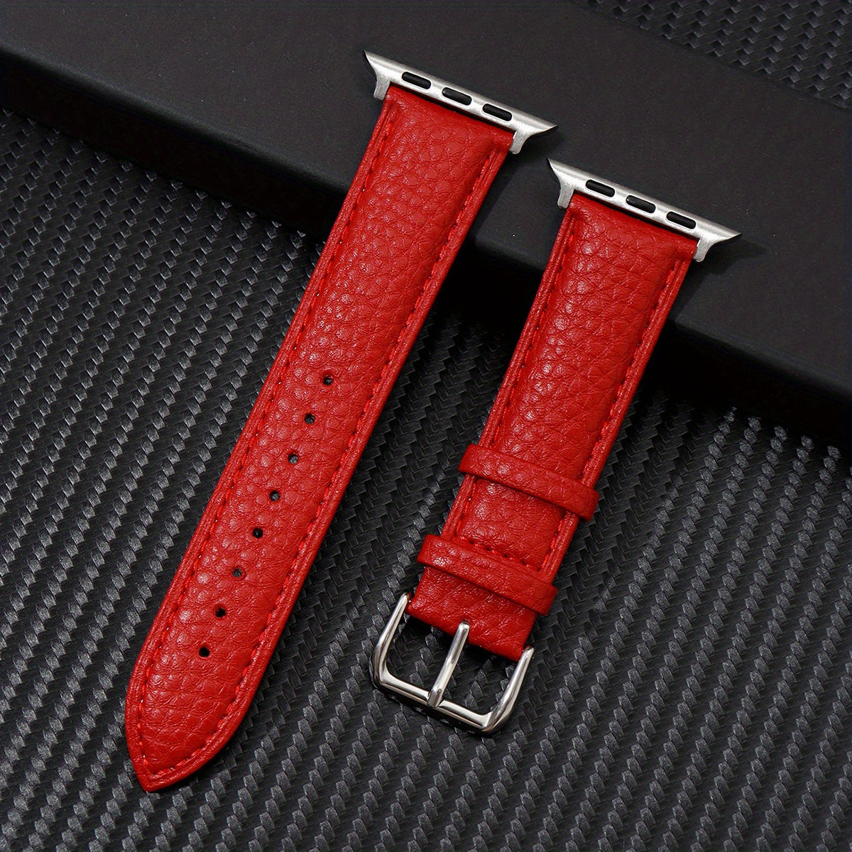 Navy Blue Synthetic Leather Watch Band for Apple Watch with Stainless Steel Clasp Compatible with Series 3-9