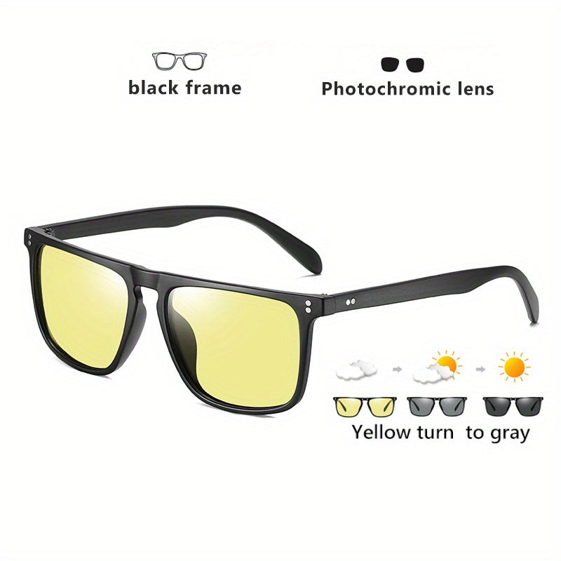 Erkaklar va ayollar uchun kvadrat shaklidagi Photochromic ko'zoynaklar, polarizatsiyalangan, kechqurun haydash uchun anti-yorqinlik