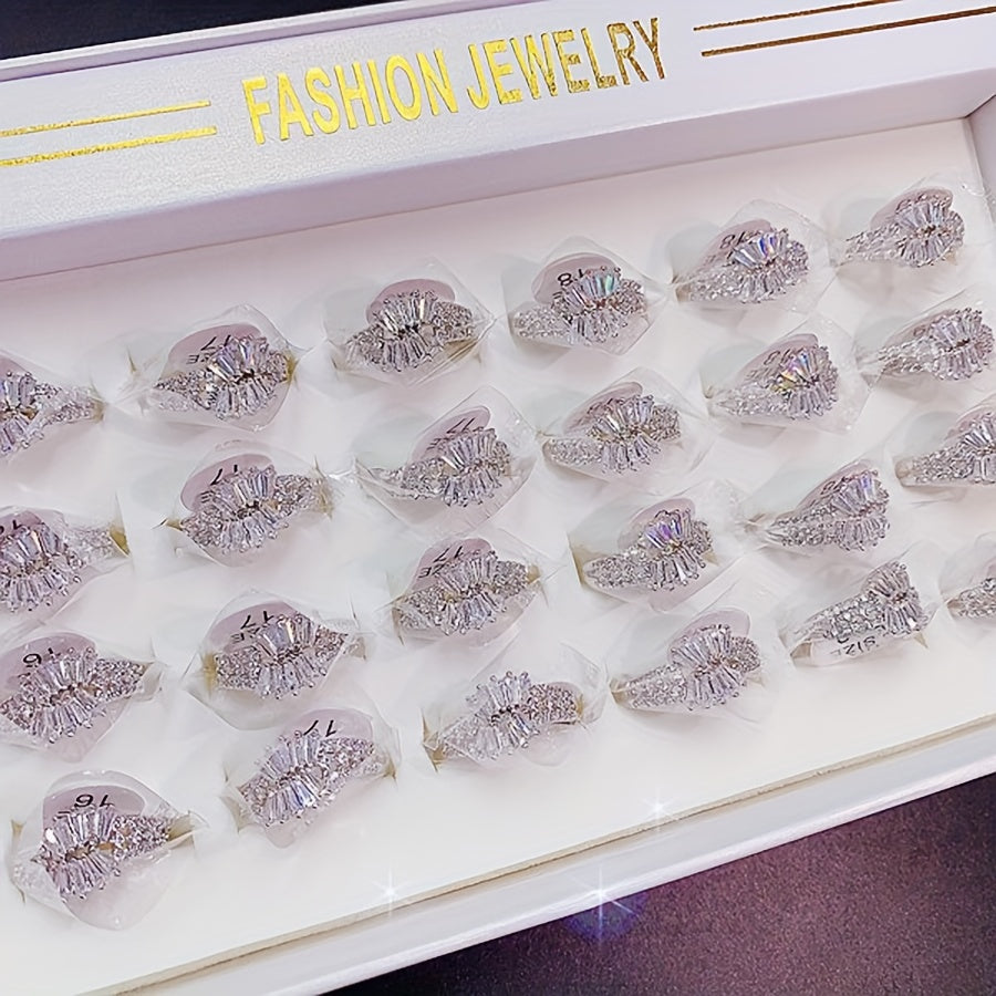 Set of 10 Heart-Shaped Zirconia Copper Rings for Women, Wedding, Party, Gift