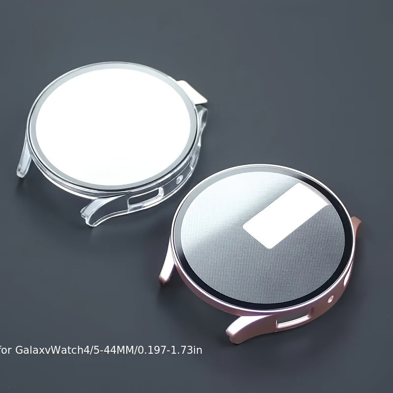 2-Piece Protective Case with Tempered Glass Film and Matte Table Holder for Smartwatch 40mm 44mm