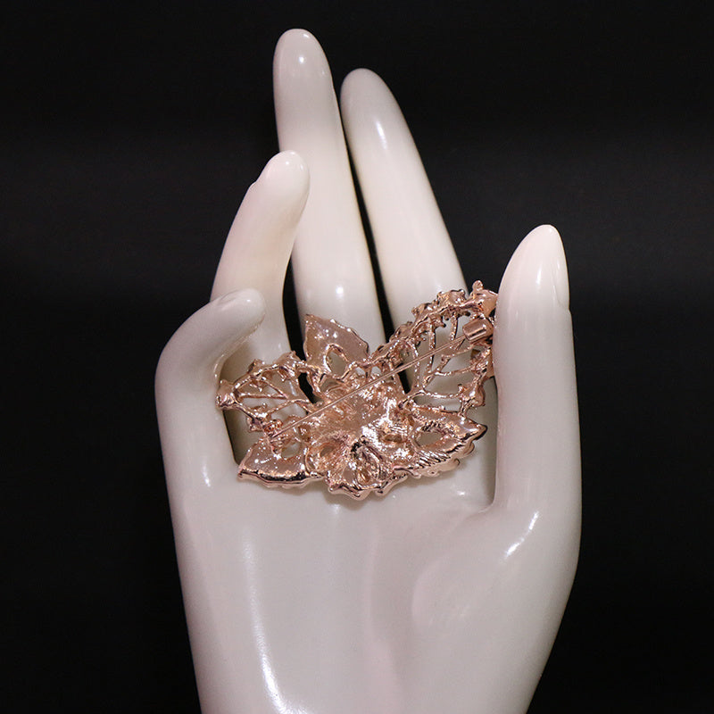 Floral Enamel Brooch with Crystals, Statement Jewelry, Irregular Shape