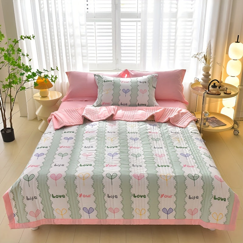 Floral Printed Quilt Set for All Seasons with Pillowcases for Single Double Bed Sofa Guest Room Home